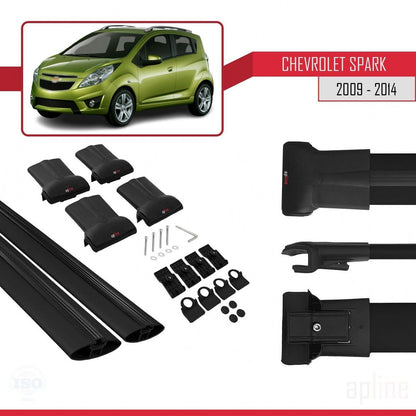 Compatible with Chevrolet Spark (M300) 2009-2014 Fly Model Car Roof Rack Cross Bar Black Aluminium 2 Bars