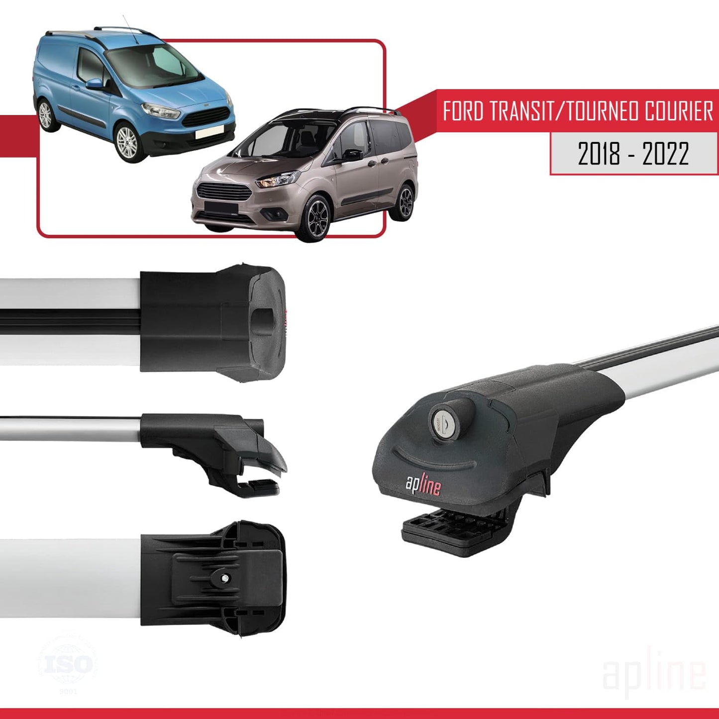 Compatible with Ford Transit/Tourneo Courier Post-Facelift 2018-2022 ACE-1 Car Roof Rack Cross Bar Grey Aluminium 3 Bars