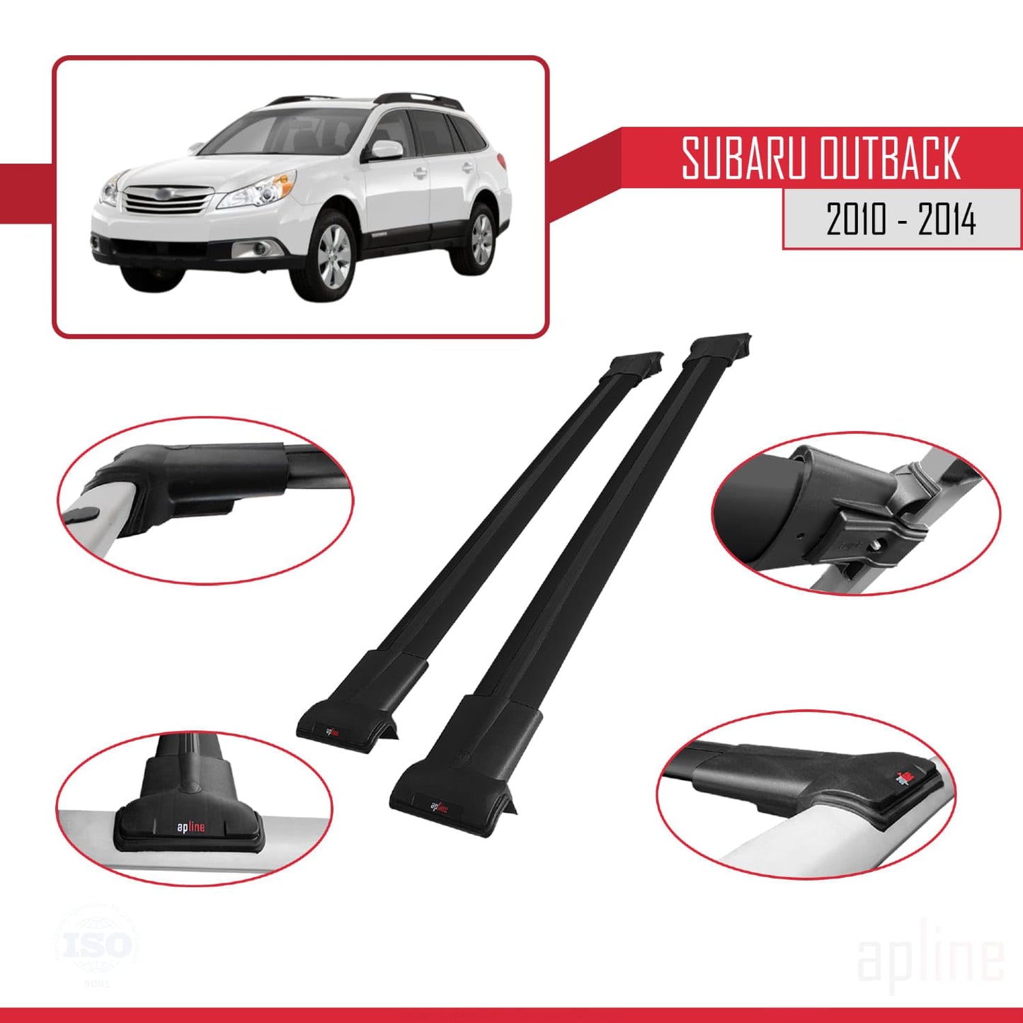 Compatible with Subaru Outback 2010-2014 Fly Model Car Roof Rack Cross Bar Black Aluminium 2 Bars