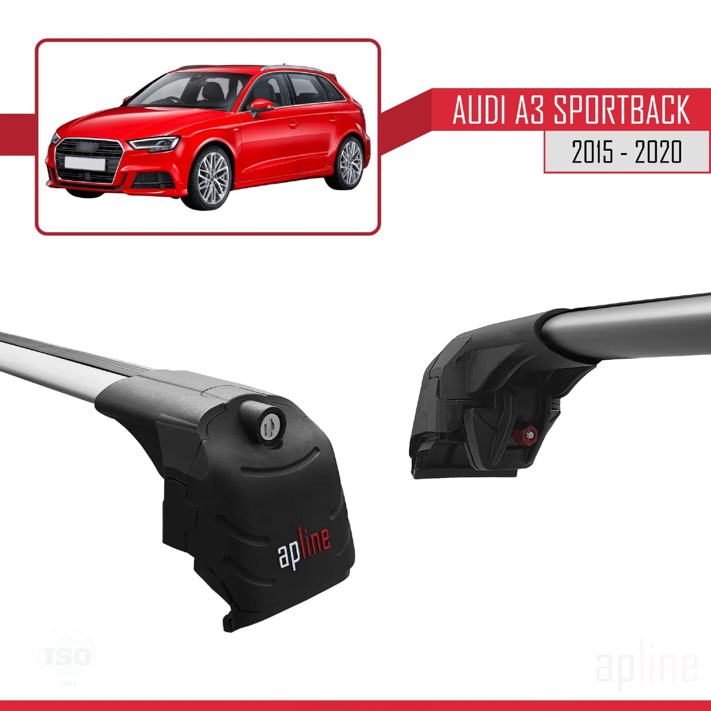 Compatible with Audi A3 Sportback 2015-2020 ACE-2 Car Roof Rack Cross Bar Grey Aluminium 2 Bars