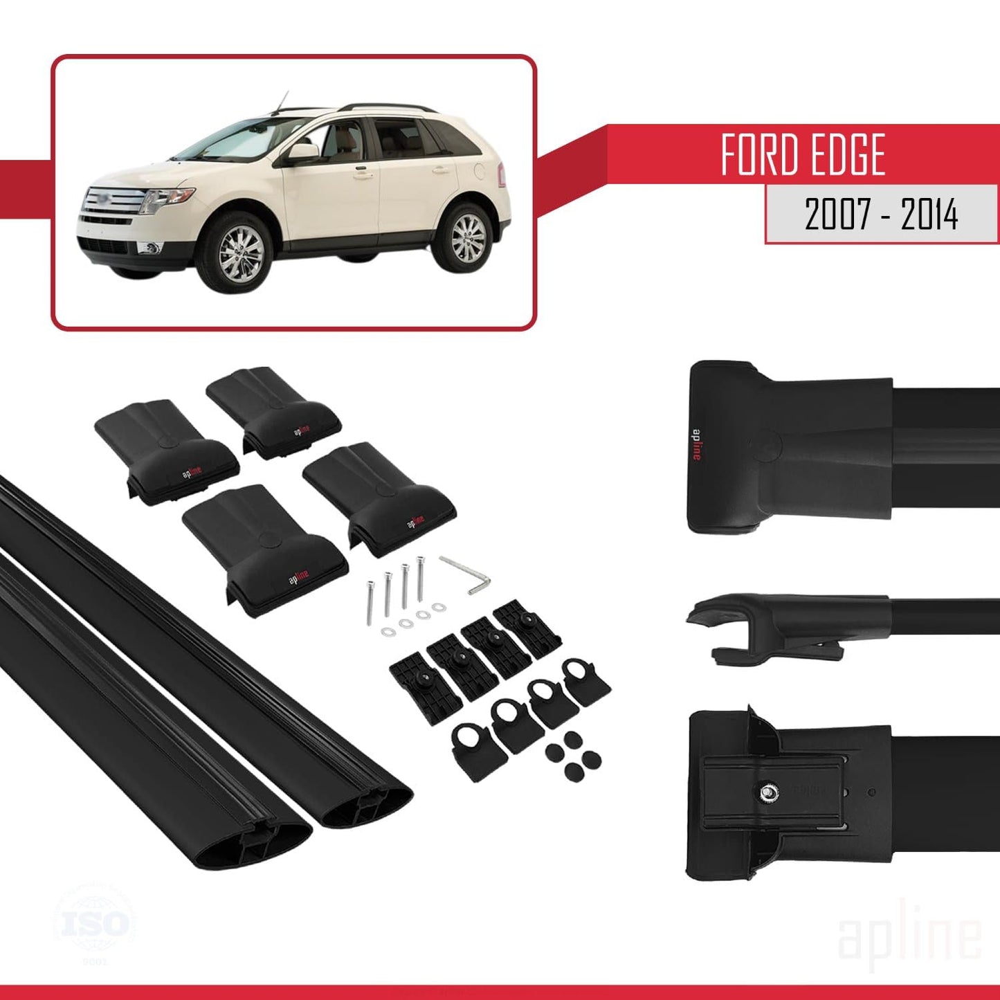 Compatible with Ford Edge 2007-2014 Fly Model Car Roof Rack Cross Bar Black Aluminium 2 Bars