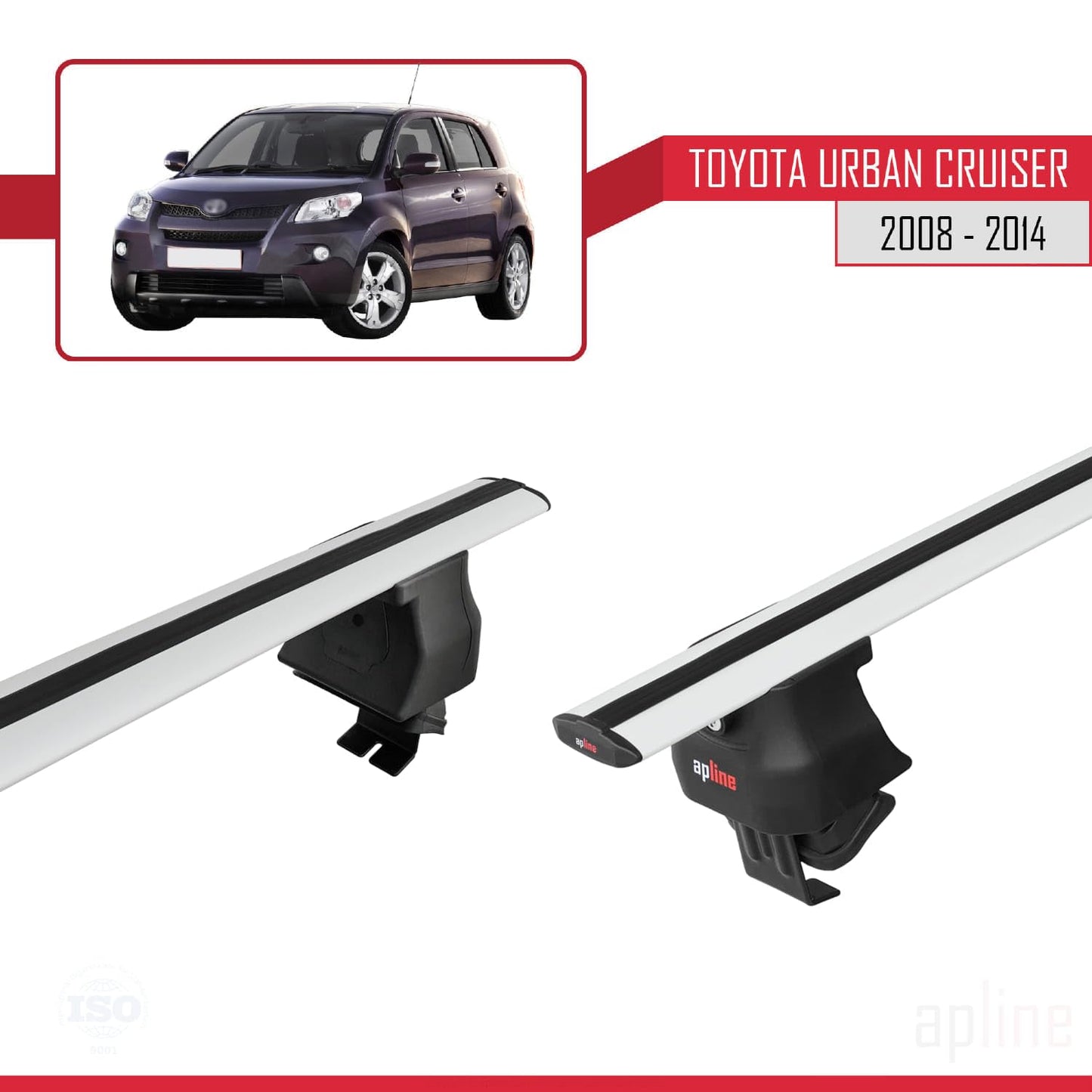 Compatible with Toyota Urban Cruiser 2008-2014 ACE-4 Car Roof Rack Cross Bar Grey Aluminium 2 Bars