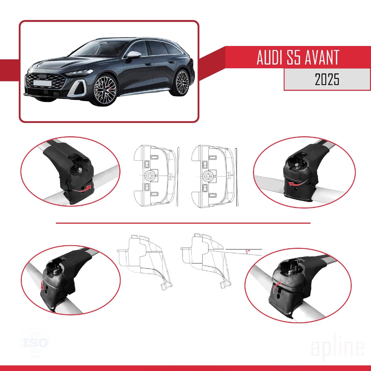 Compatible with Audi S5 Avant 2024-2025 ACE-2 Car Roof Rack Cross Bar Grey Aluminium 2 Bars