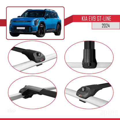 Compatible with KIA EV9 GT-LINE 2024-2025 ACE-1 Car Roof Rack Cross Bar Black Aluminium 4 Bars