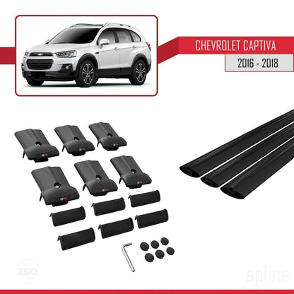 Compatible with Chevrolet Captiva 2016-2018 Fly Model Car Roof Rack Cross Bar Black Aluminium 3 Bars