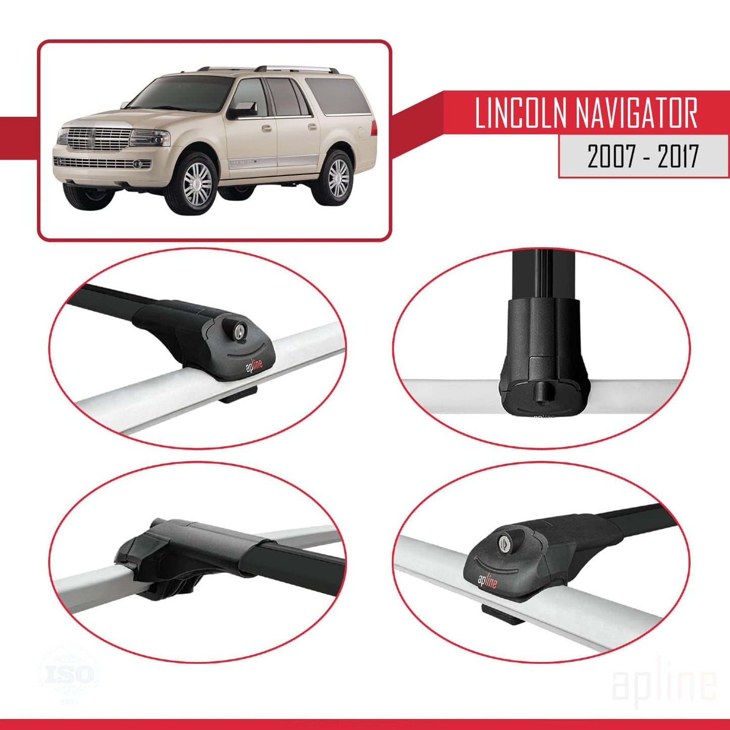 Compatible with Lincoln Navigator 2007-2017 ACE-1 Car Roof Rack Cross Bar Black Aluminium 3 Bars