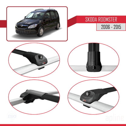 Compatible with Skoda Roomster 2006-2015 ACE-1 Car Roof Rack Cross Bar Black Aluminium 2 Bars