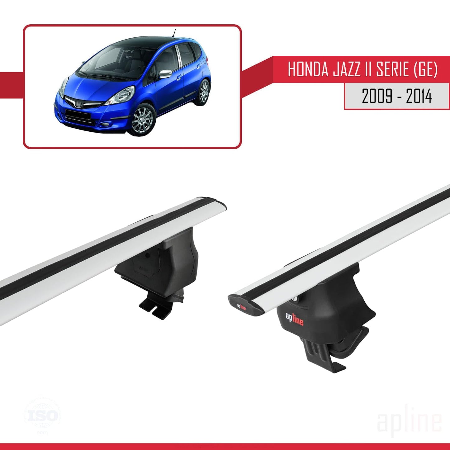 Compatible with Honda Jazz 2 (GE) 2009-2014 ACE-4 Car Roof Rack Cross Bar Grey Aluminium 2 Bars