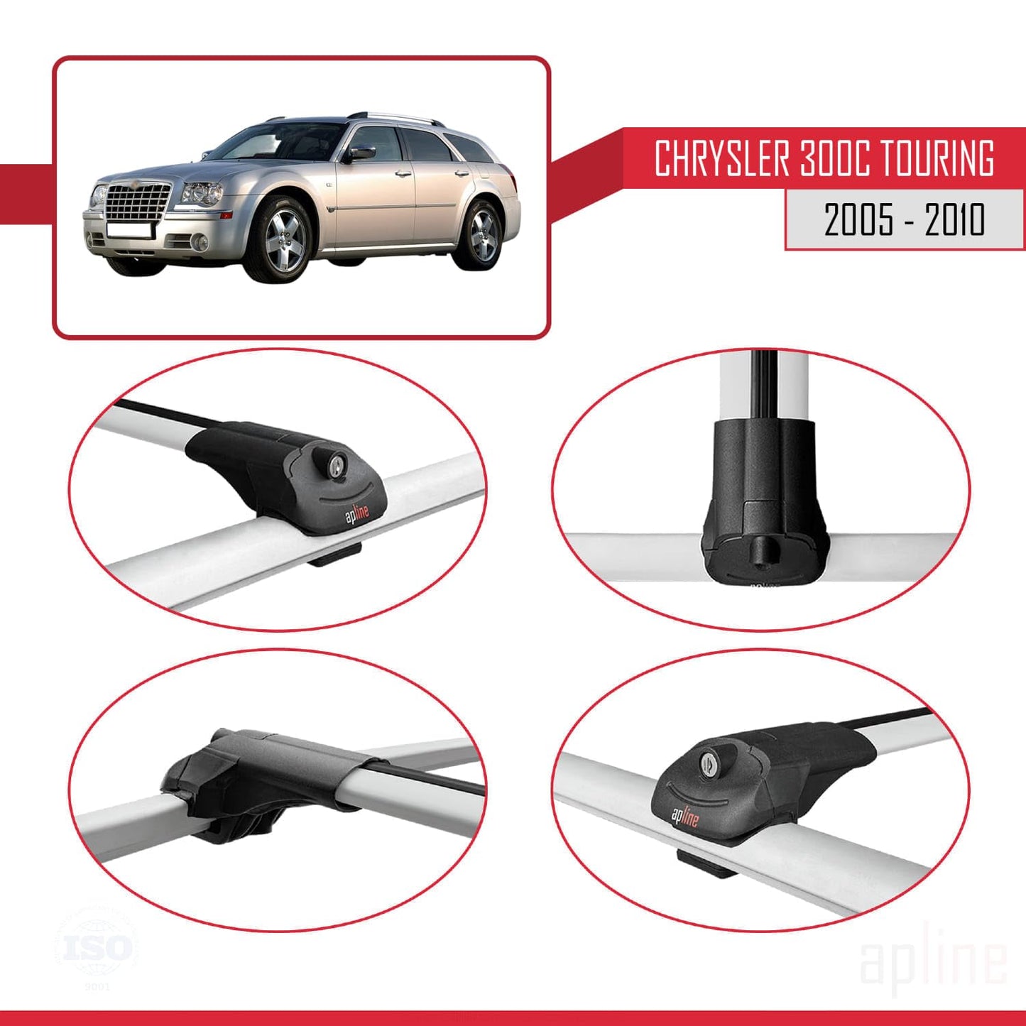 Compatible with Chrysler 300C Touring 2005-2010 ACE-1 Car Roof Rack Cross Bar Grey Aluminium 3 Bars