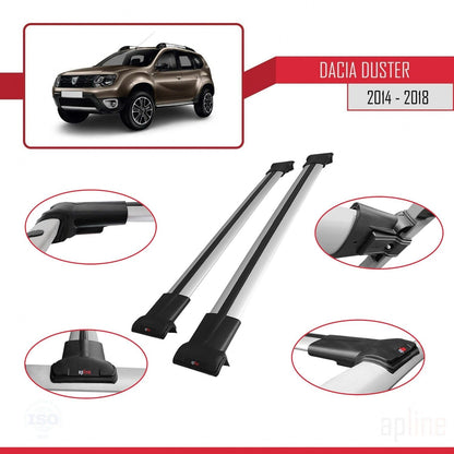 Compatible with Dacia Duster (HS) Post-Facelift 2014-2017 Fly Model Car Roof Rack Cross Bar Grey Aluminium 2 Bars
