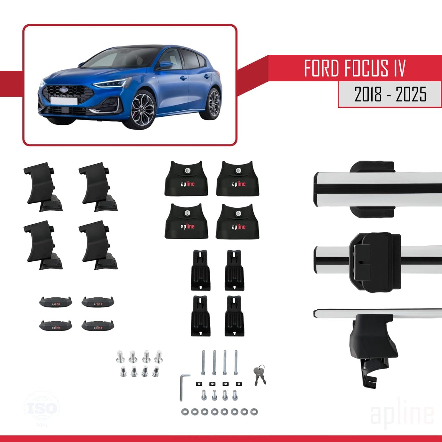 Compatible with Ford Focus 4 (C519) 2018-2025 ACE-4 Car Roof Rack Cross Bar Grey Aluminium 2 Bars
