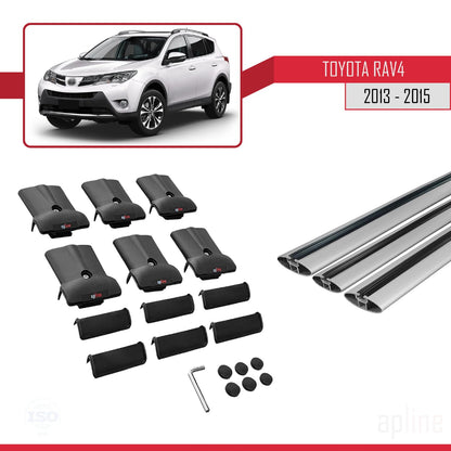 Compatible with Toyota RAV4 IV (XA40) Pre-Facelift 2013-2015 Fly Model Car Roof Rack Cross Bar Grey Aluminium 3 Bars