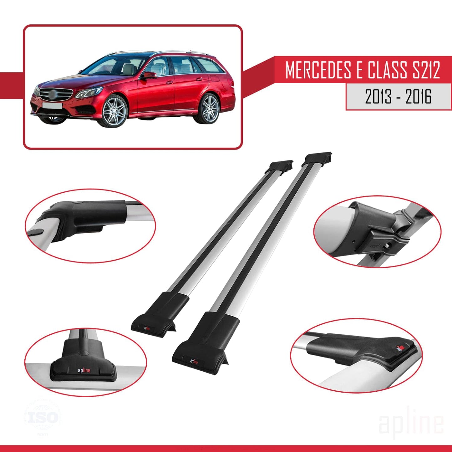 Compatible with Mercedes E Class S212 2013-2016 Fly Model Car Roof Rack Cross Bar Grey Aluminium 2 Bars