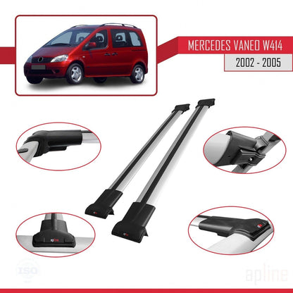 Compatible with Mercedes Vaneo (W414) 2002-2005 Fly Model Car Roof Rack Cross Bar Grey Aluminium 2 Bars