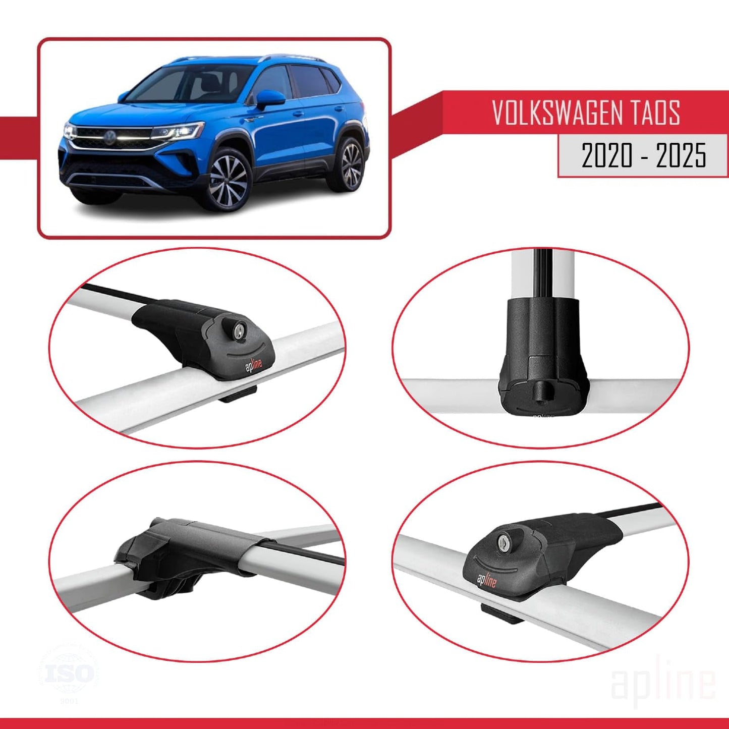 Compatible with Volkswagen Taos 2021-2025 ACE-1 Car Roof Rack Cross Bar Grey Aluminium 2 Bars