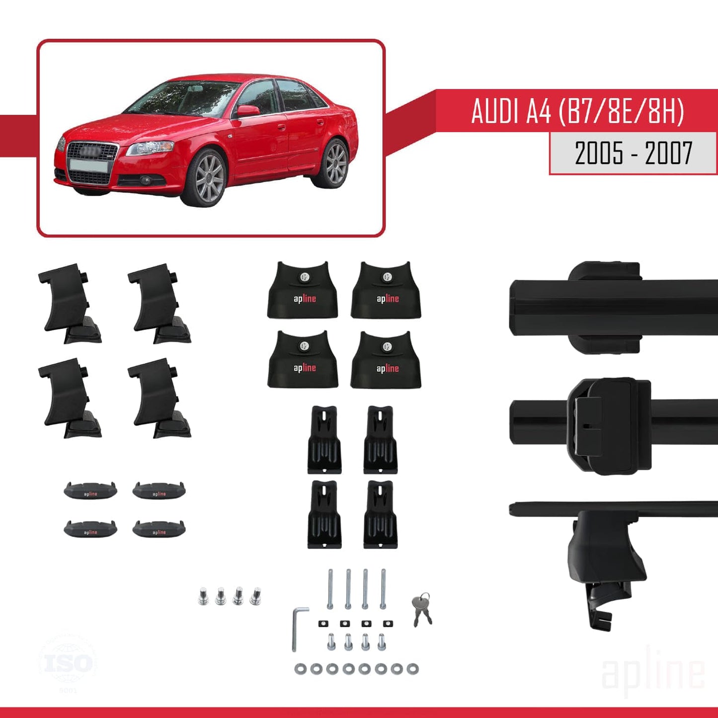 Compatible with Audi A4 (B7) 2005-2007 ACE-4 Car Roof Rack Cross Bar Black Aluminium 2 Bars