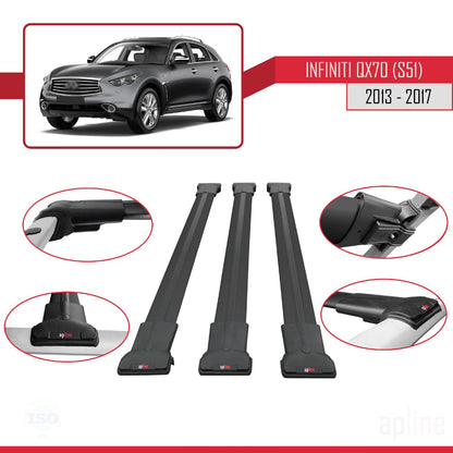 Compatible with Infiniti QX70 (S51) 2013-2017 Fly Model Car Roof Rack Cross Bar Black Aluminium 3 Bars