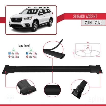 Compatible with Subaru Ascent 2019-2025 Fly Model Car Roof Rack Cross Bar Black Aluminium 2 Bars