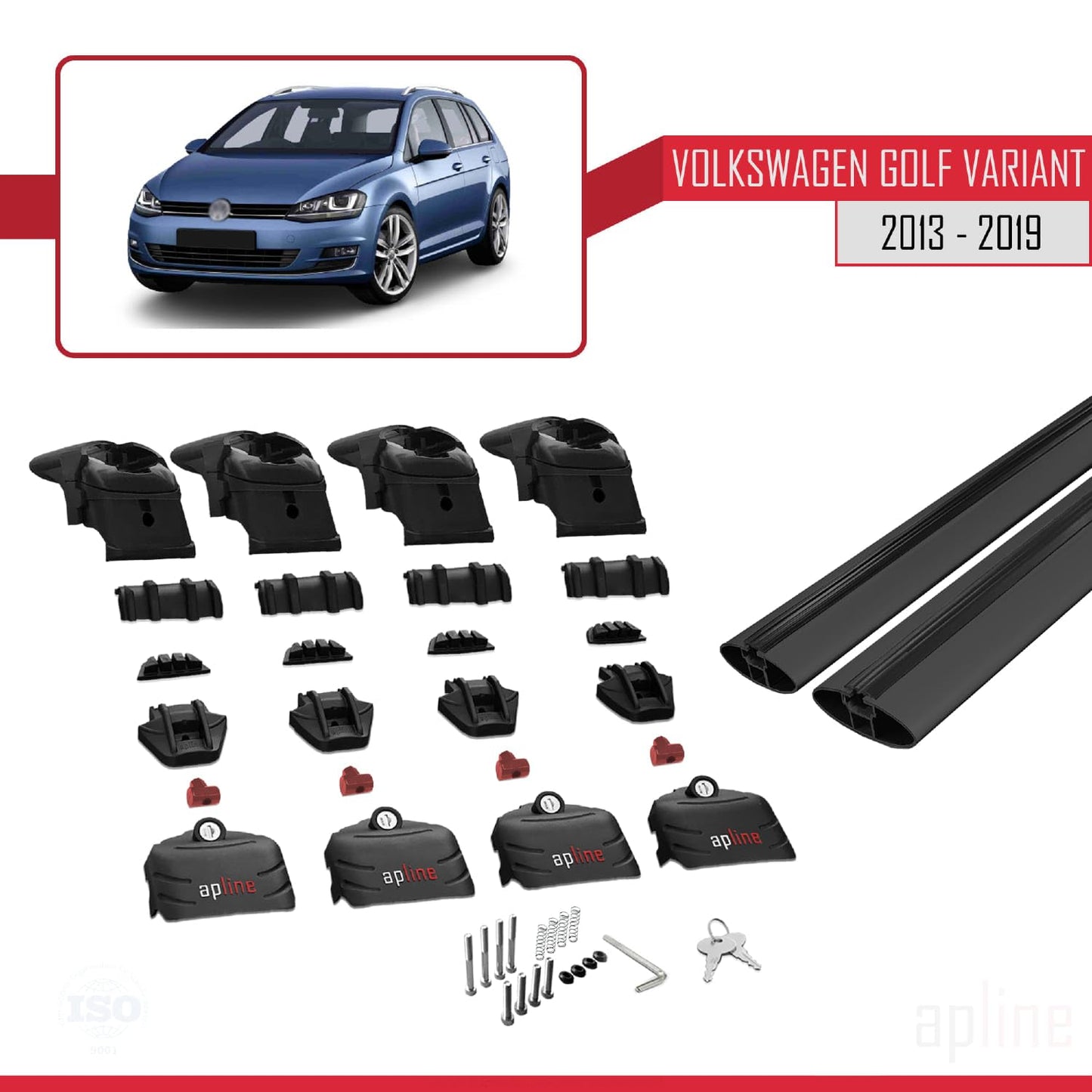 Compatible with Volkswagen Golf 7 (5G) Variant 2013-2019 ACE-2 Car Roof Rack Cross Bar Black Aluminium 2 Bars