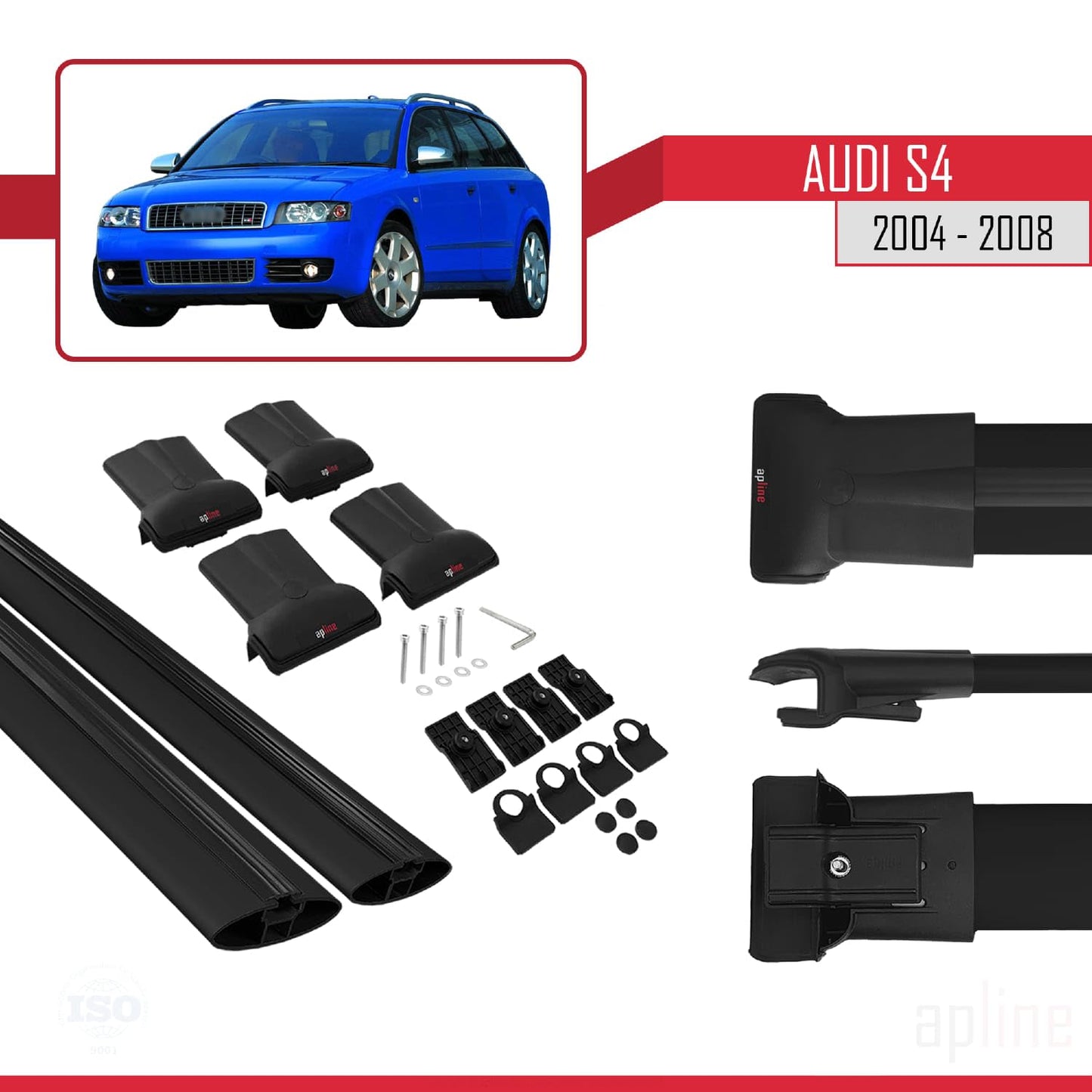 Compatible with Audi S4 2004-2008 Fly Model Car Roof Rack Cross Bar Black Aluminium 2 Bars