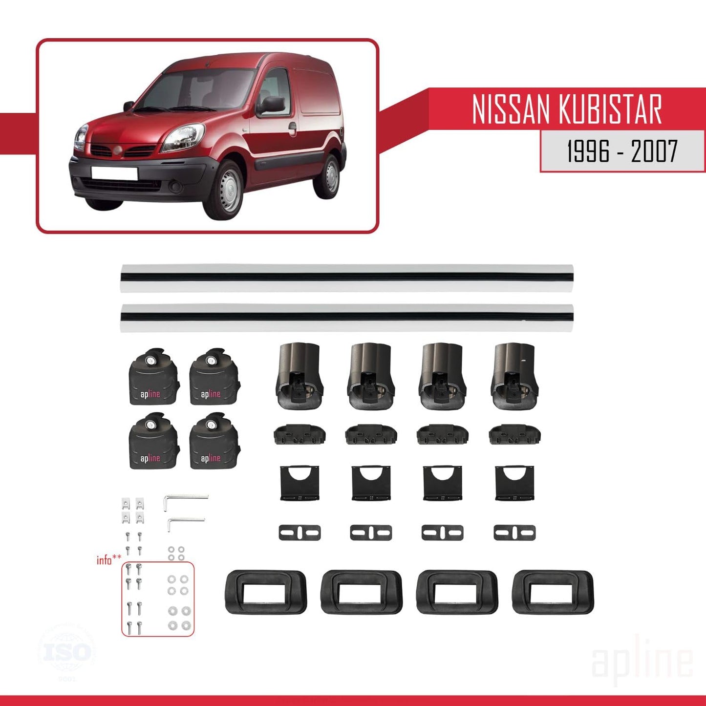 Compatible with Nissan Kubistar 1996-2007 ACE-3 Car Roof Rack Cross Bar Grey Aluminium 2 Bars