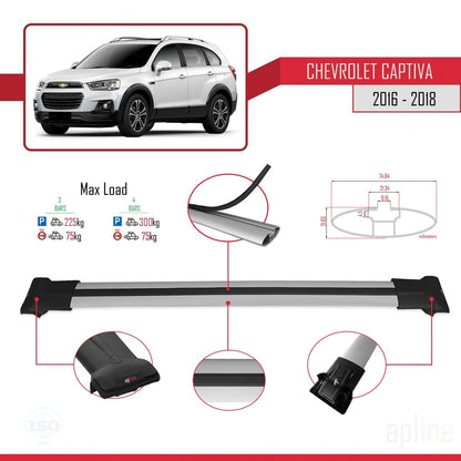 Compatible with Chevrolet Captiva 2016-2018 Fly Model Car Roof Rack Cross Bar Grey Aluminium 3 Bars