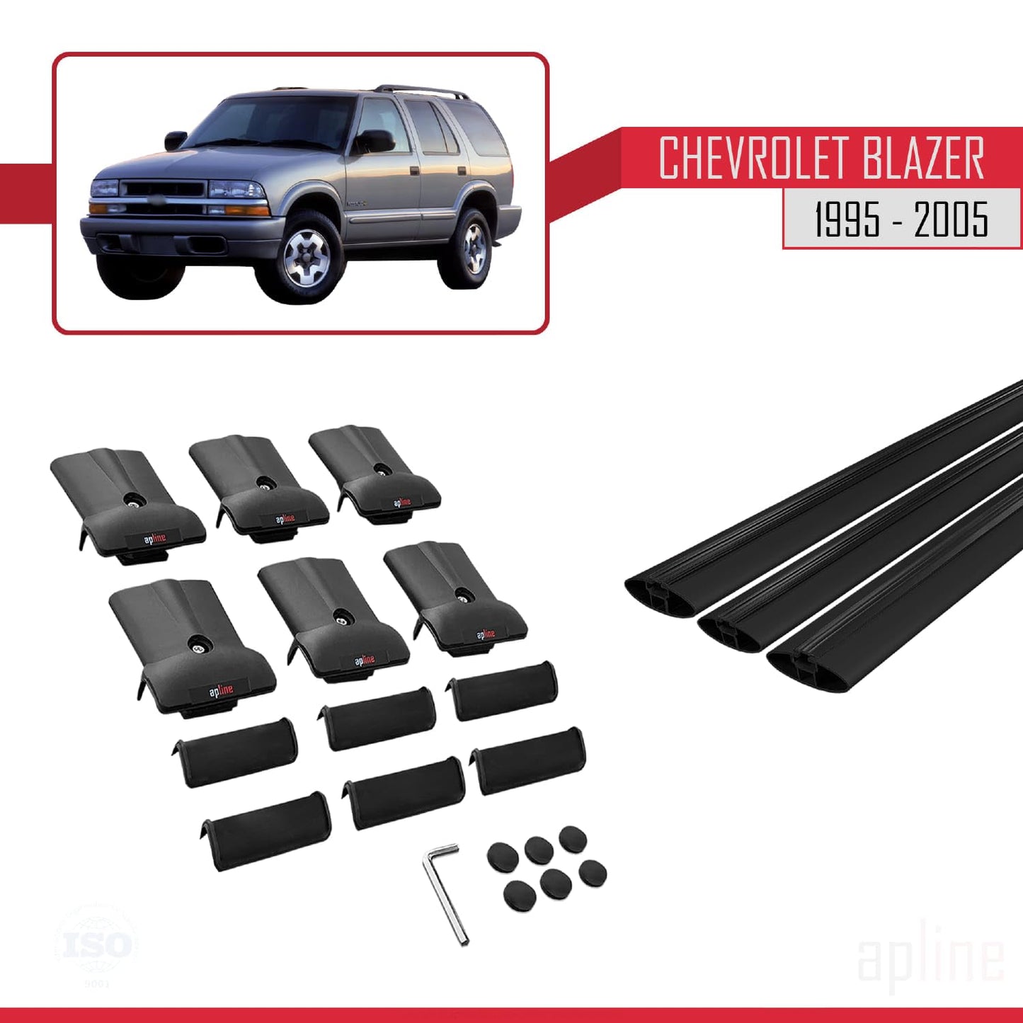 Compatible with Chevrolet Blazer 1995-2005 Fly Model Car Roof Rack Cross Bar Black Aluminium 3 Bars