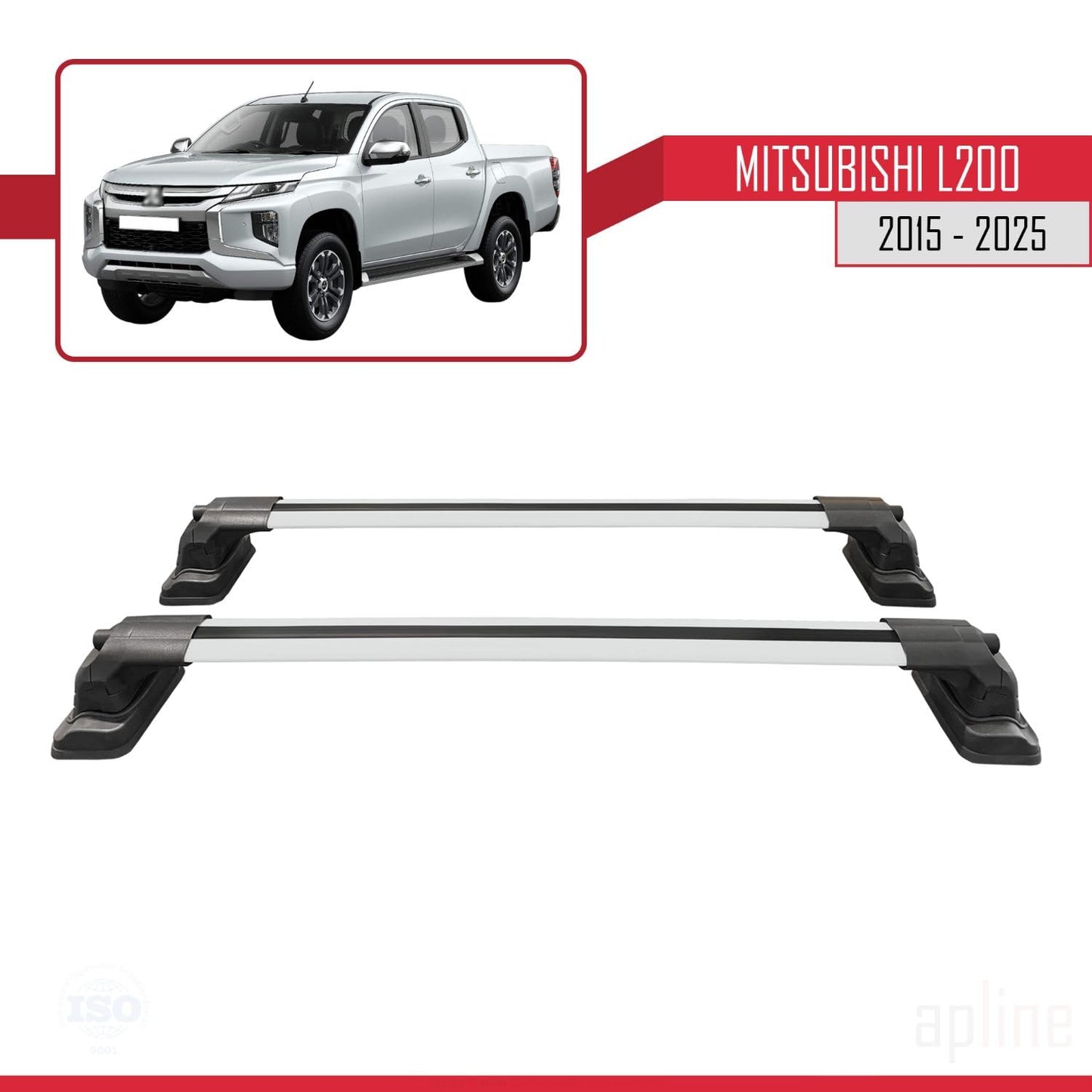 Compatible with Mitsubishi L200 (MK5) 2015-2025 ACE-3 Car Roof Rack Cross Bar Grey Aluminium 2 Bars