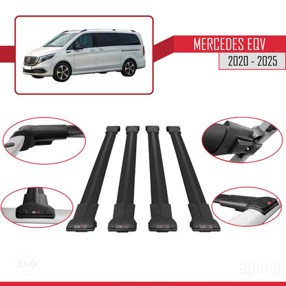Compatible with Mercedes EQV (W447) 2020-2025 Fly Model Car Roof Rack Cross Bar Black Aluminium 4 Bars
