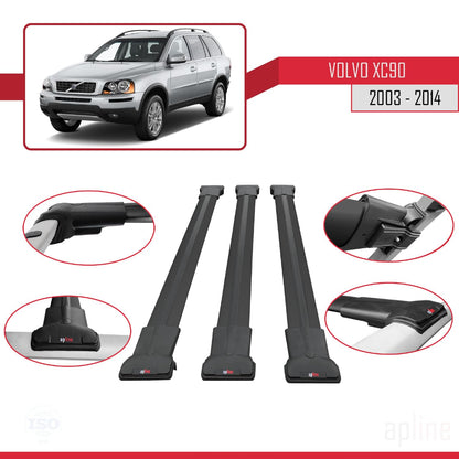 Compatible with Volvo XC90 2003-2014 Fly Model Car Roof Rack Cross Bar Black Aluminium 3 Bars