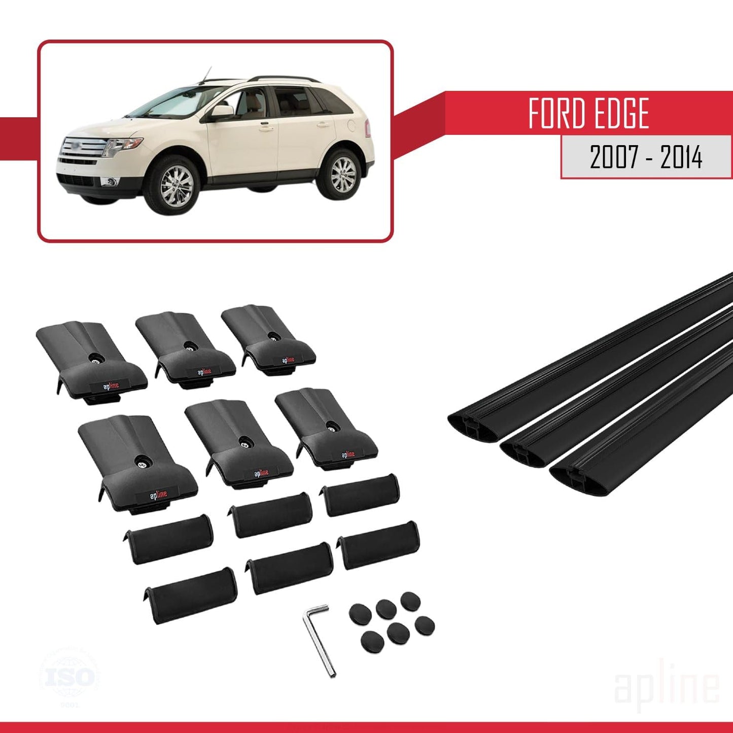 Compatible with Ford Edge 2007-2014 Fly Model Car Roof Rack Cross Bar Black Aluminium 3 Bars