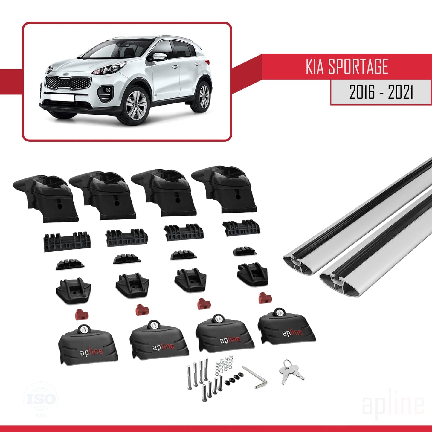 Compatible with Kia Sportage 4 (QL) 2016-2021 ACE-2 Car Roof Rack Cross Bar Grey Aluminium 2 Bars