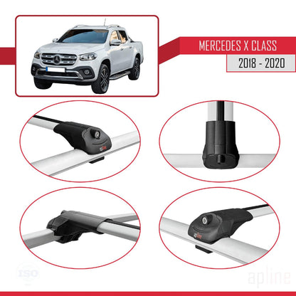 Compatible with Mercedes X Class (470) 2018-2020 ACE-1 Car Roof Rack Cross Bar Grey Aluminium 2 Bars