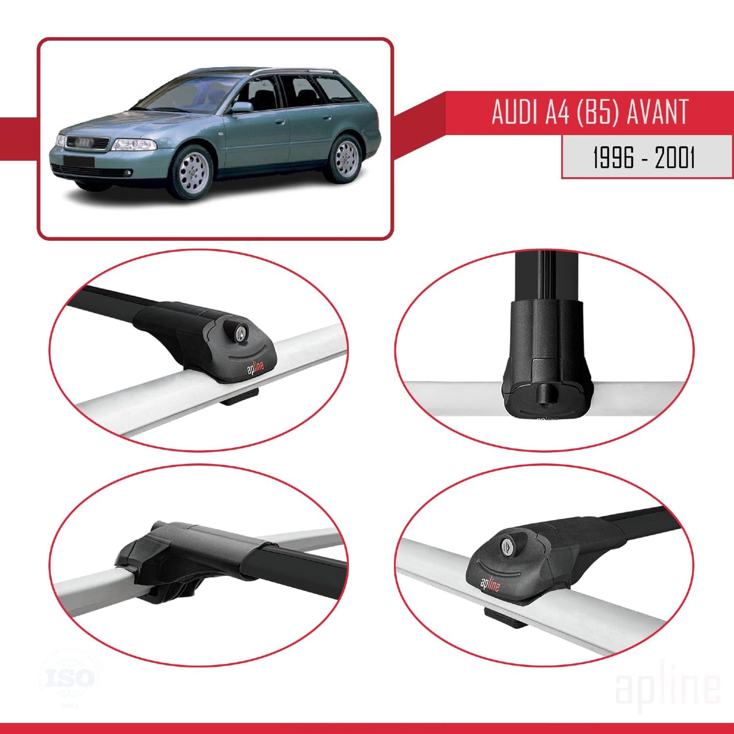Compatible with Audi A4 (B5) Avant 1996-2001 ACE-1 Car Roof Rack Cross Bar Black Aluminium 3 Bars