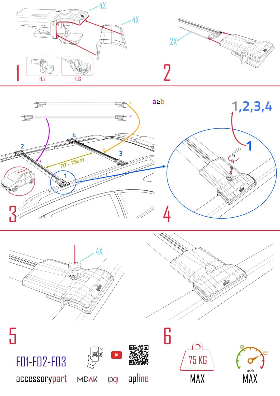 Compatible with Hyundai Santa Fe 2024-2025 Fly Model Car Roof Rack Cross Bar Black Aluminium 2 Bars