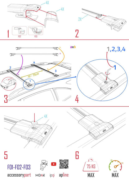Compatible with Hyundai Santa Fe 2024-2025 Fly Model Car Roof Rack Cross Bar Black Aluminium 2 Bars