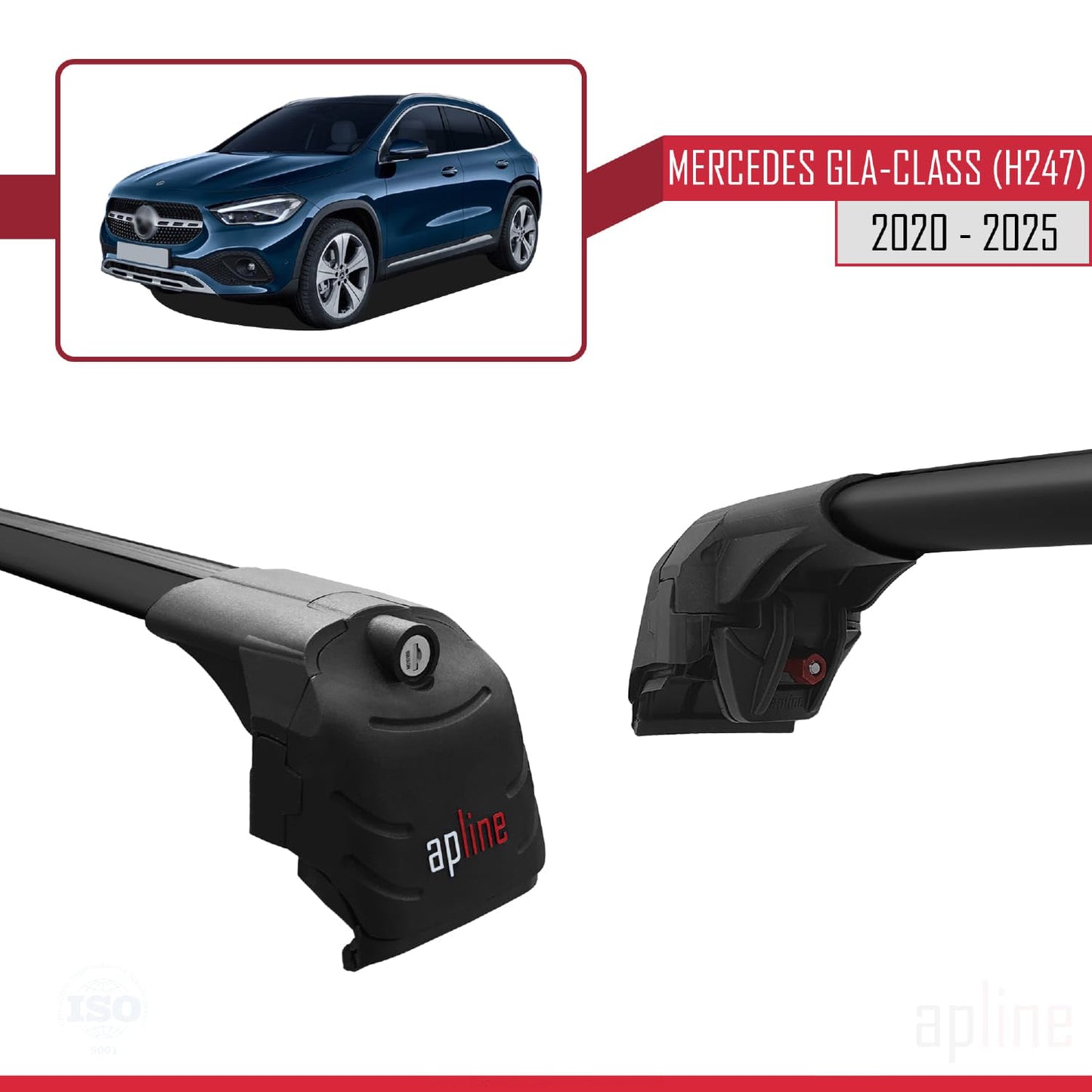 Compatible with Mercedes GLA Class 2 (H247) 2020-2025 ACE-2 Car Roof Rack Cross Bar Black Aluminium 2 Bars