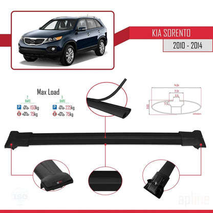 Compatible with Kia Sorento 2 (XM) 2010-2014 Fly Model Car Roof Rack Cross Bar Black Aluminium 2 Bars