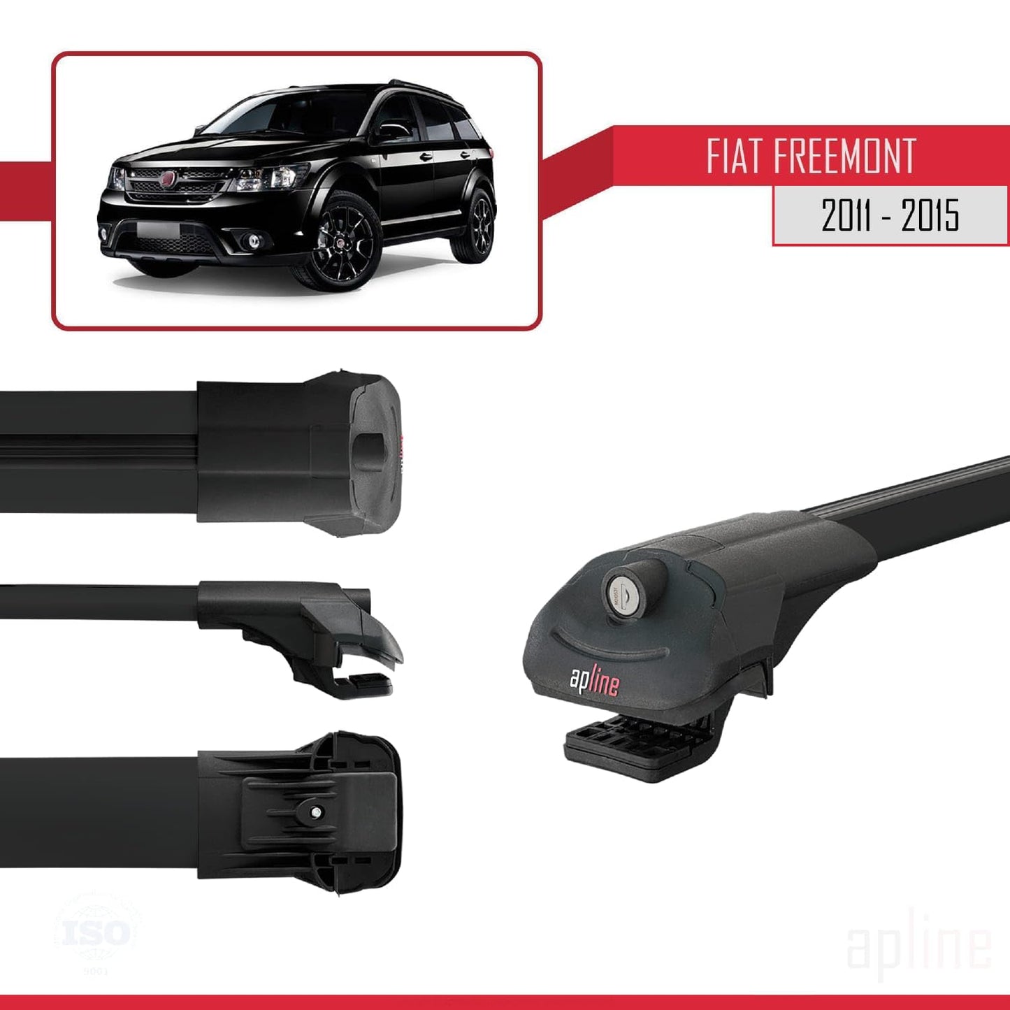 Compatible with Fiat Freemont 2011-2015 ACE-1 Car Roof Rack Cross Bar Black Aluminium 3 Bars