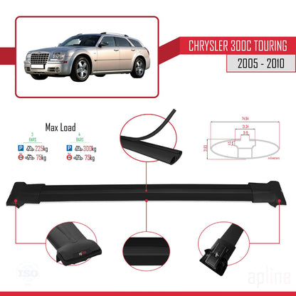 Compatible with Chrysler 300C Touring 2005-2010 Fly Model Car Roof Rack Cross Bar Black Aluminium 3 Bars