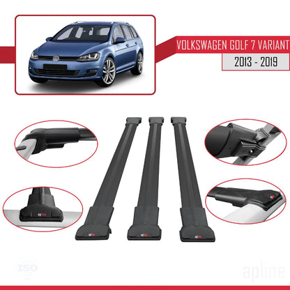 Compatible with Volkswagen Golf 7 (5G) Variant 2013-2019 Fly Model Car Roof Rack Cross Bar Black Aluminium 3 Bars