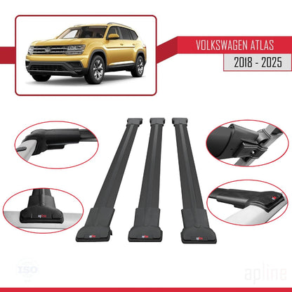 Compatible with Volkswagen Atlas (CA1) 2018-2025 Fly Model Car Roof Rack Cross Bar Black Aluminium 3 Bars