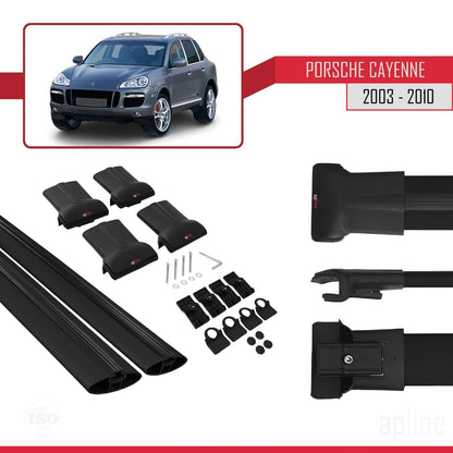 Compatible with Porsche Cayenne (9PA) 2003-2010 Fly Model Car Roof Rack Cross Bar Black Aluminium 2 Bars