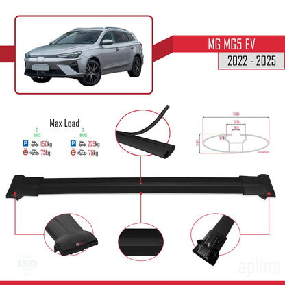 Compatible with MG 5 EV 2022-2025 Fly Model Car Roof Rack Cross Bar Black Aluminium 2 Bars