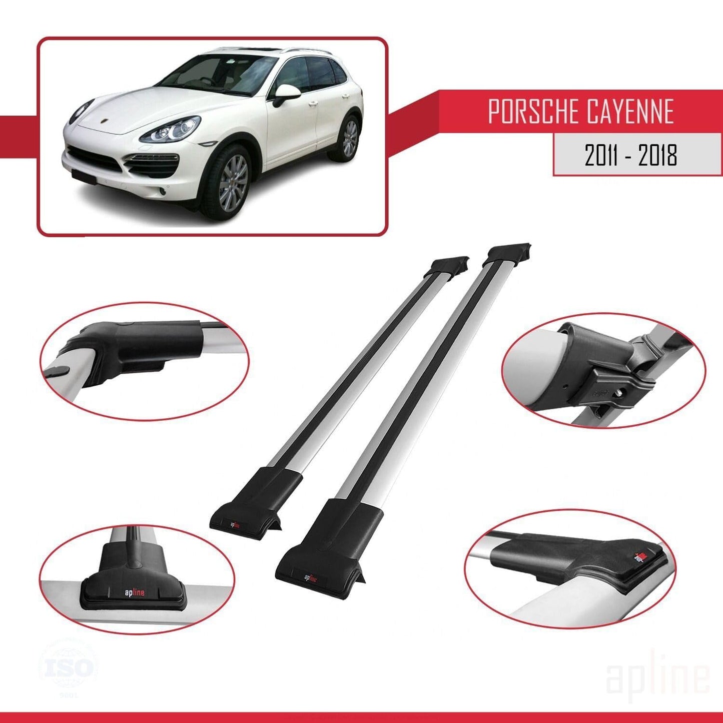 Compatible with Porsche Cayenne 2 (92A) 2011-2018 Fly Model Car Roof Rack Cross Bar Grey Aluminium 2 Bars