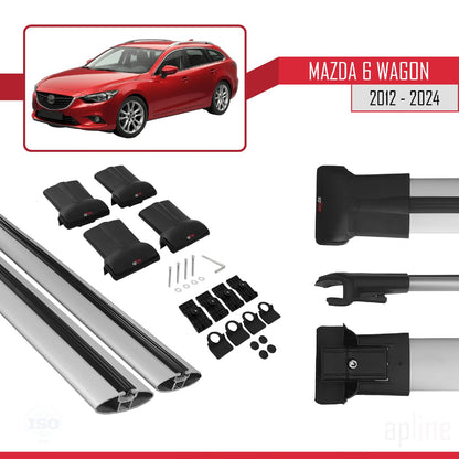 Compatible with Mazda 6 Wagon 2012-2024 Fly Model Car Roof Rack Cross Bar Grey Aluminium 2 Bars