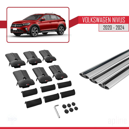 Compatible with VW Nivus 2020-2024 Fly Model Car Roof Rack Cross Bar Grey Aluminium 3 Bars