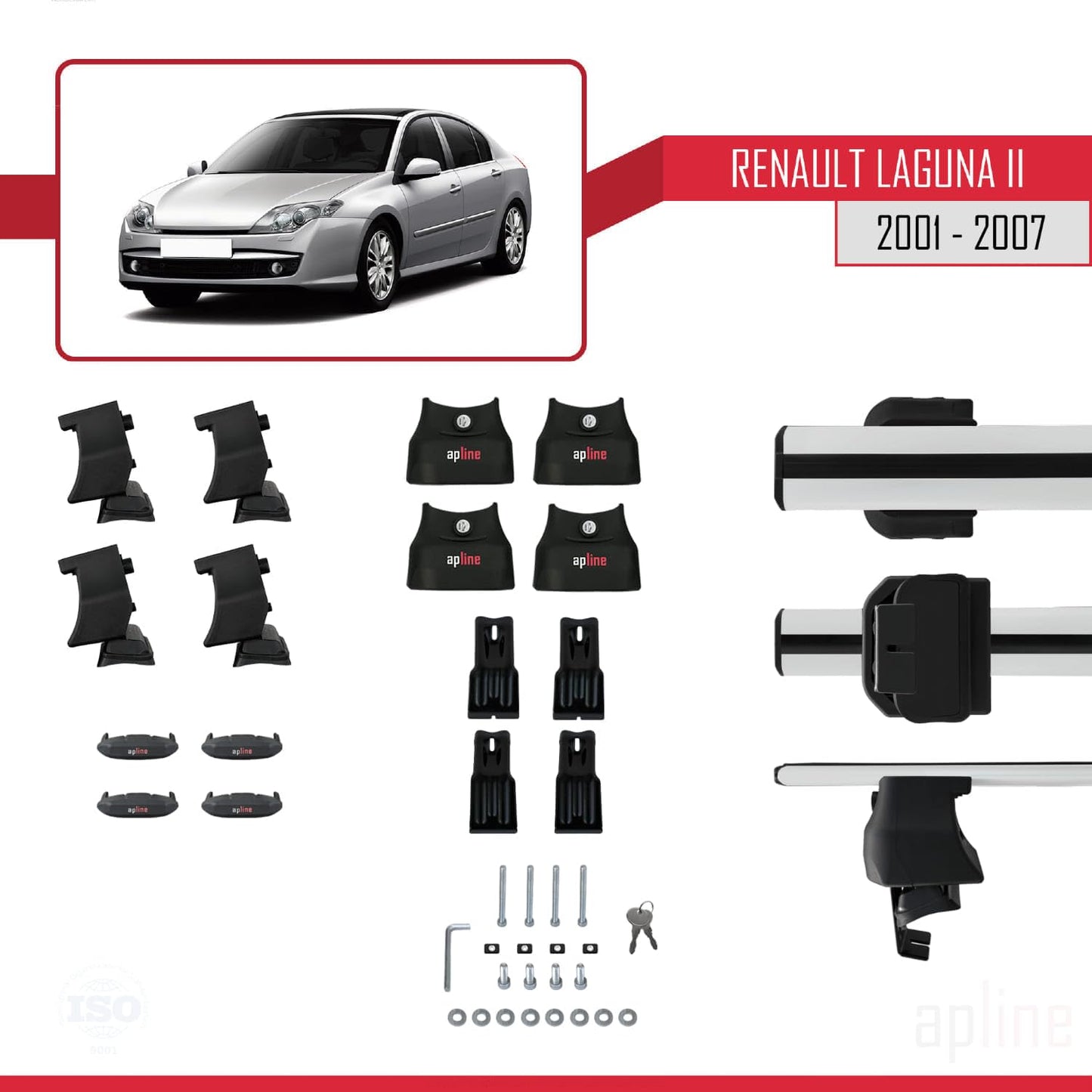 Compatible with Renault Laguna 2 (X74) 2001-2007 ACE-4 Car Roof Rack Cross Bar Grey Aluminium 2 Bars