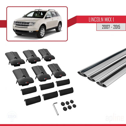Compatible with Lincoln MKX (U388) 2007-2015 Fly Model Car Roof Rack Cross Bar Grey Aluminium 3 Bars