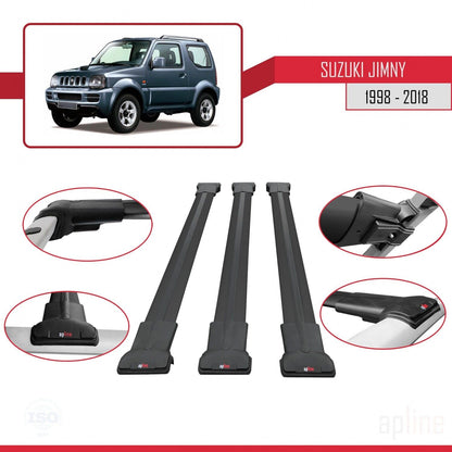Compatible with Suzuki Jimny 3 1998-2018 Fly Model Car Roof Rack Cross Bar Black Aluminium 3 Bars
